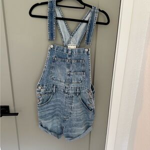 Free People Blue Denim dungaree overalls shorts